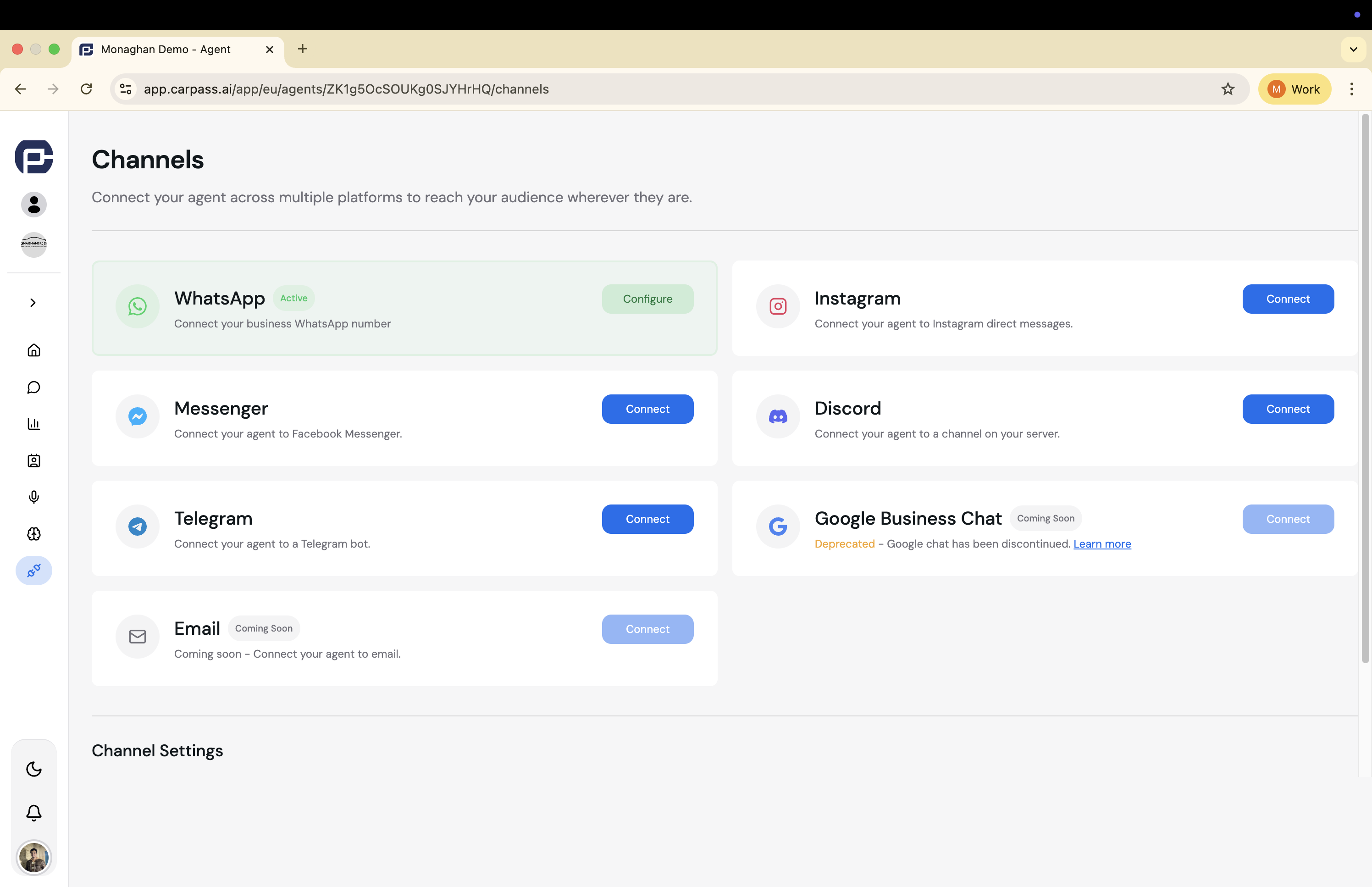Multi-channel support dashboard